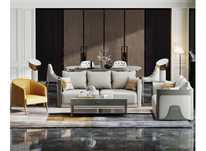 Комплект шикарных кожаных диванов 3+2 в бежевом цвете для гостиной