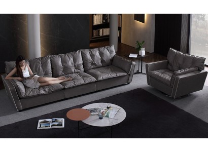 Восхитительный комплект диванов 5+1 из кожи в серых тонах