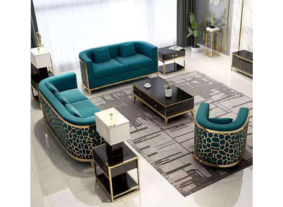 Изысканный диванный гарнитур 3+2+1 в обивке из бирюзового текстиля