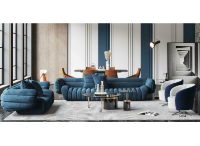 Blaue Samt Sofagarnitur 3+2 Couchgarnitur Luxuriöses 2-tlg. Wohnzimmer Set