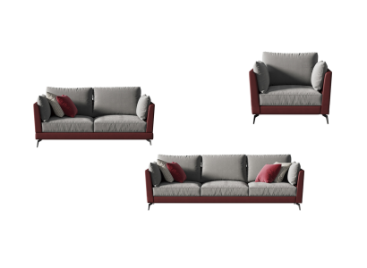 Изысканный комплект текстильных диванов 3+2+1 в серо-бордовом цвете