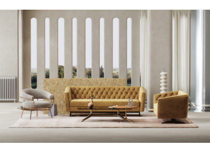 Восхитительный комплект диванов Честерфилд в текстильной обивке песочного цвета