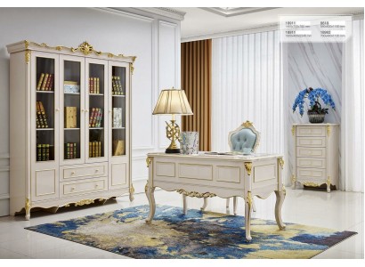 Комплект офисной деревянной мебели с позолотой в классическом стиле