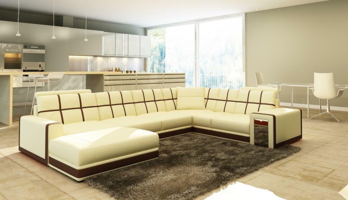 Ledersofa XXL Wohnlandschaft Ecksofa Polster Eck Sitz Couch Garnitur