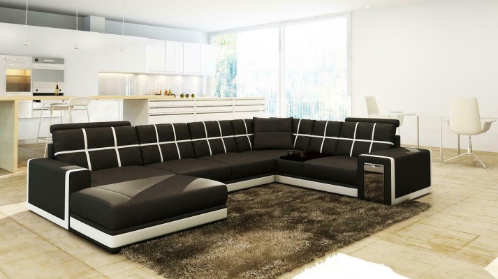 Ledersofa XXL Wohnlandschaft Ecksofa Polster Eck Sitz Couch Garnitur