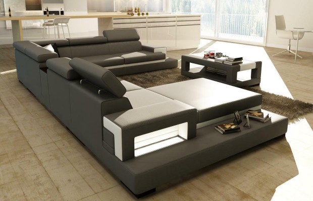 XXL Ledersofa Ecksofa Design Big Sofa Couch Polster Eck Sitz Dekor Garnitur