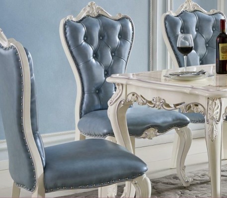 Klassische Blaue Chesterfield Stühle x4-er Barock-Stil Garnitur Lehnstühle Massivholz Sitzer