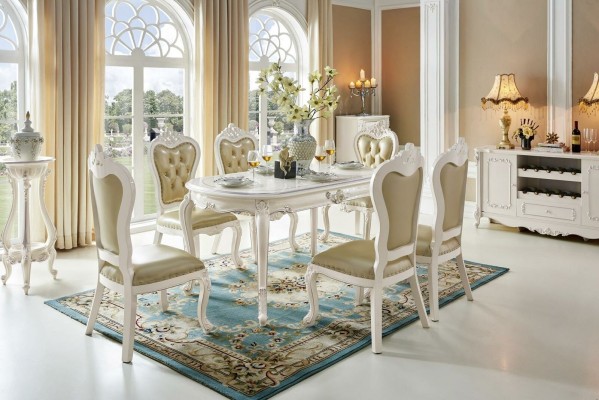 Classic White -Beige x4 Chesterfield Chairs Dining room Group Solid wood Suite