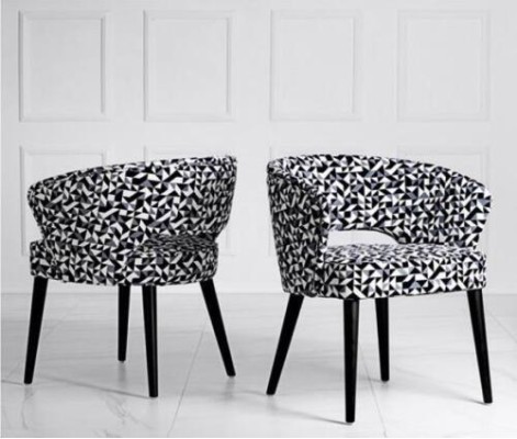 Original black and white wood and textile chair for living room