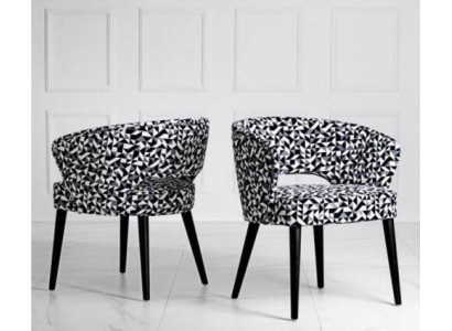 Original black and white wood and textile chair for living room