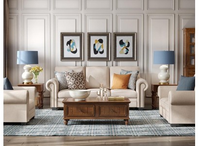 Изысканный комплект диванов 3+2+1 в текстильной обивке бежевого цвета