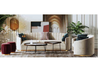 Восхитительный комплект кожаных диванов 3+1 в бежевом цвете