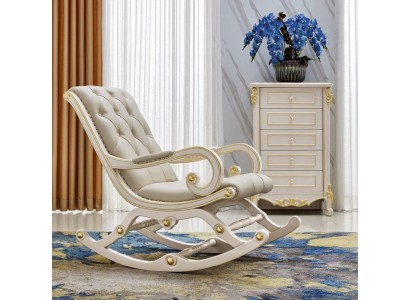 Элегантное классическое кресло-качалка честерфилд в кожаной обивке 