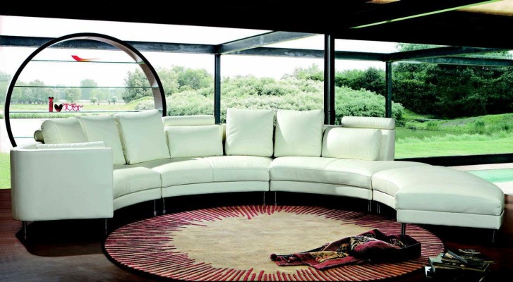Оригинальный большой кожаный диван полукруглой формы для гостиной 