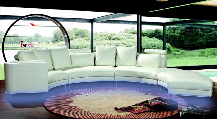 Оригинальный большой кожаный диван полукруглой формы для гостиной 
