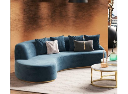 Модный 4-х местный диван в обивке из синего бархата полукруглой формы