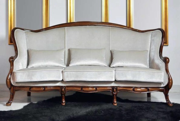 Dreisitzer Sofa 3 Sitzer Luxus Stoff Grau Wohnzimmer Klassische Möbel Braun Neu