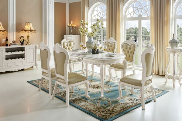 Klassisches Wohnzimmer Set 6x Barock Lehn Polster Stühle Sessel Massivholz