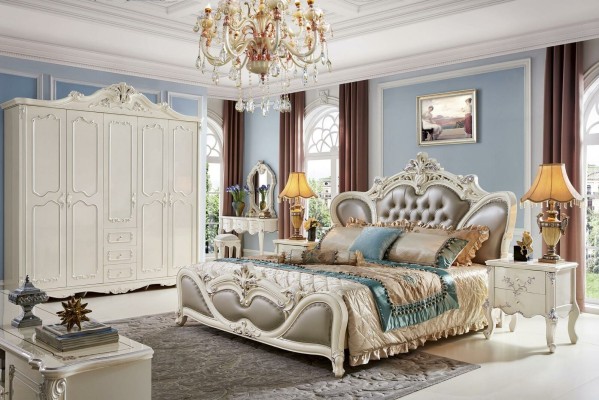 Chesterfield Möbel Nachttisch 3tlg. Schlafzimmer Set Bett Barock Massivholz