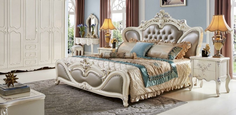 Chesterfield Möbel Nachttisch 3tlg. Schlafzimmer Set Bett Barock Massivholz