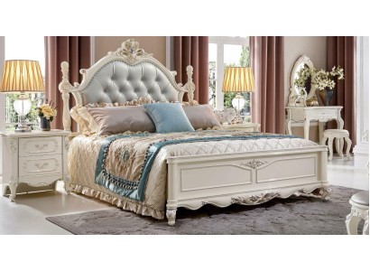 Дизайнерская классическая кровать честерфилд белого цвета в стиле рококо барокко 
