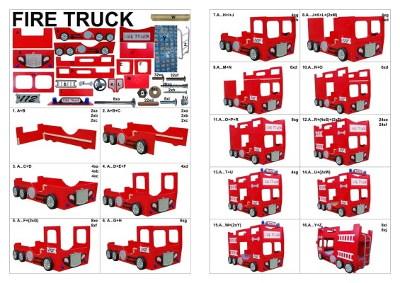 Feuerwehrauto Stockbett Bett Hochbett Doppelstockbett Etagenbett Kinderbett
