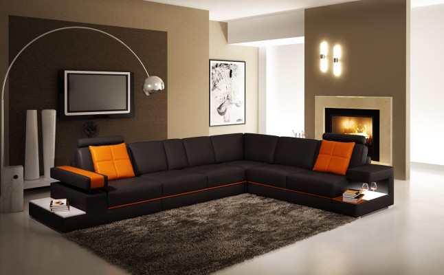 Moderne Wohnzimmer Ecksofa Couch Ledersofa mit Beleuchtung Sofa