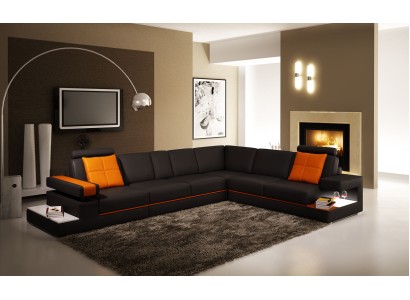 Moderne Wohnzimmer Ecksofa Couch Ledersofa mit Beleuchtung Sofa