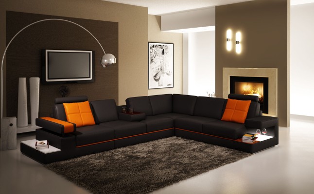 Moderne Wohnzimmer Ecksofa Couch Ledersofa mit Beleuchtung Sofa