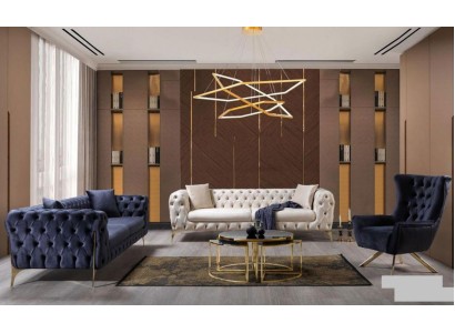 Комплект роскошных диванов Честерфилд 3+3+1 в бархатной обивке