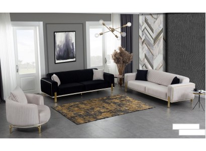 Роскошные диваны с бархатной обивкой 3+3+1 в черно-белом цвете