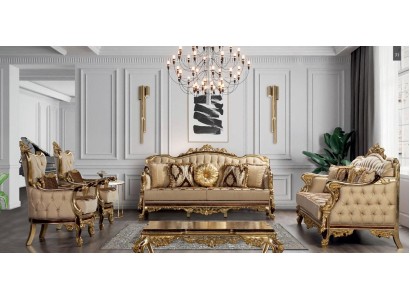 Эксклюзивный комплект с изящными декоративными элементами из роскошных честерфилд диванов и элегантного журнального столика