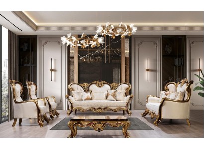 Роскошный комплект из шикарных мягких диванов и элегантного журнального столика в классическом барокко рококо стиле 3+3+1+1 