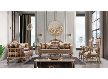 Элегантный диванный гарнитур в роскошном классическом стиле с изысканными королевскими элементами золотого цвета