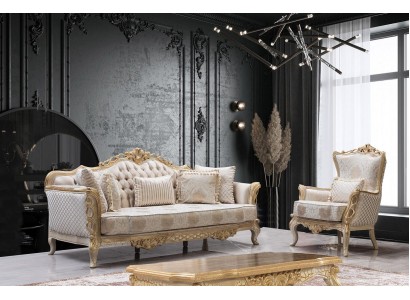 Королевский диванный гарнитур для гостиной в роскошном классическом дизайне с изящными декоративными элементами
