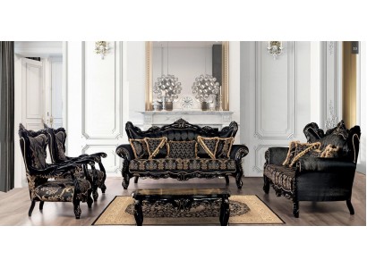 Роскошный черный комплект из элегантных и изысканных диванов, кресел и журнального столика
