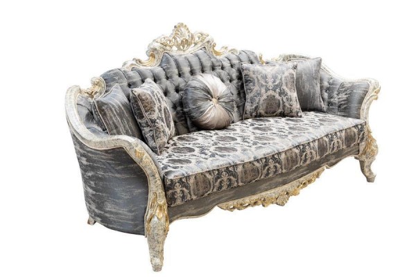 Baroque Sofa 3 Seat Gray Living room Classic Design Sofa Couch Textile