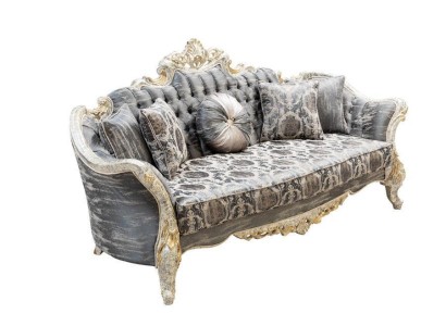 Baroque Sofa 3 Seat Gray Living room Classic Design Sofa Couch Textile