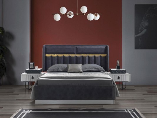 Schlafzimmer Set Bett 2x Nachttisch 5 tlg Design Modern Luxus Komplettes