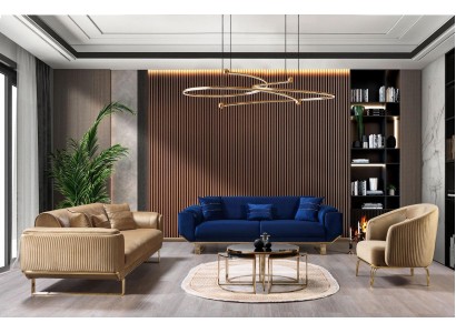Королевский сине-бежевый диванный гарнитур в роскошном современном стиле для гостиной