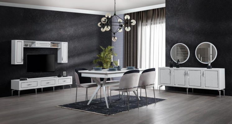 Esszimmer Set Tisch 4x Stühle 5tlg neu weiß Essgruppe Modern Luxus