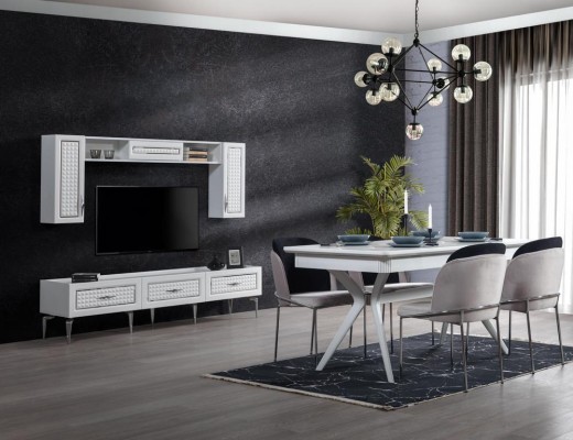 Esszimmer Set Tisch 4x Stühle 5tlg neu weiß Essgruppe Modern Luxus