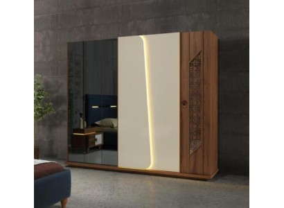 Schlafzimmer Kleiderschrank Schrank Holz Design braun Luxus LED Schränke