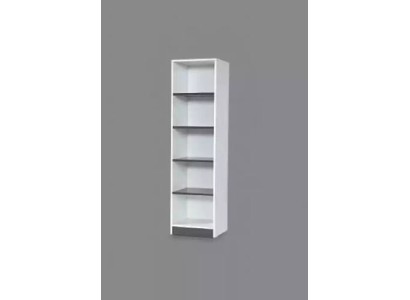 Белый роскошный книжный шкаф со стильным дизайном полок в минималистичном современном стиле