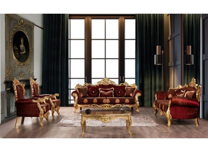 Великолепный классический бордовый диванный гарнитур с элементами резьбы