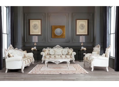 Воздушный белый диванный гарнитур в стиле барокко из 5 - ти предметов