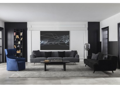 Элегантный сет 4+3+1 диванного гарнитура в обворожительных темных тонах со стильным журнальным столиком