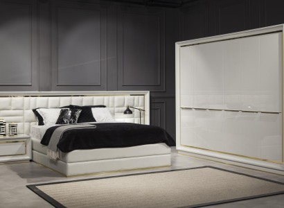 Bedroom Furniture Bed Bedside tables White Gold Beds Complete 4pcs