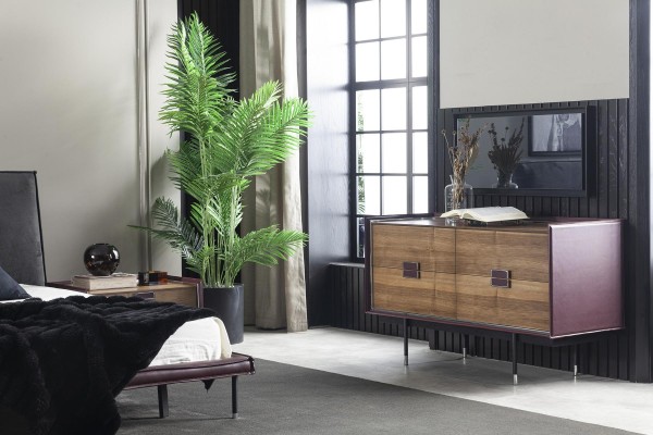 Lila Sideboard Kommode Schrank Holz Regal 141cm Leder Kommoden Möbel