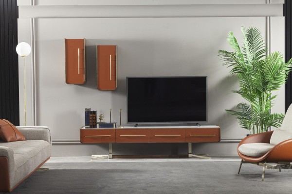 Orange Wall unit stainless steel Wall units Living room Furniture tv Media Wall